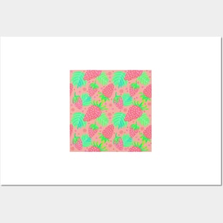 Fun Strawberries Pattern - Coral and Pink Posters and Art